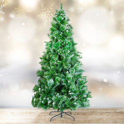 Brad artificial, 210 cm, argintiu cu ramuri dese, PVC, înzăpezit