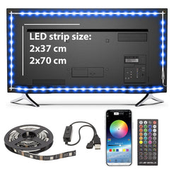 Banda LED EGB inteligenta, pentru iluminare fundal TV 32”-42”, Bluetooth, telecomanda, USB, 5V, 2x37 cm + 2x70 cm